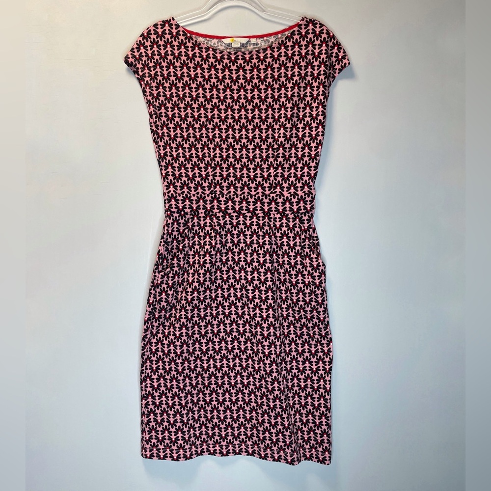 Boden Pink Geometric Pattern Cap Sleeve Dress